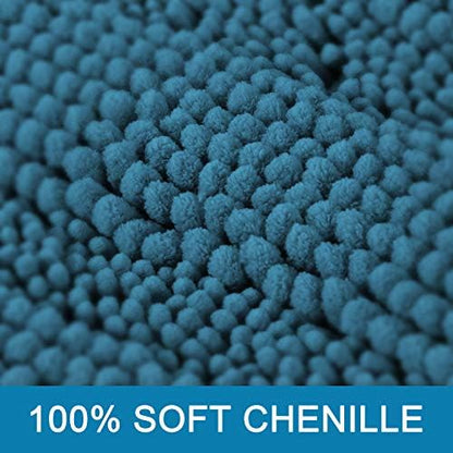 H.VERSAILTEX Turquoise Bathroom Rug, 2 Piece Bathroom Rug Set Slip-Resistant Extra Absorbent Soft and Fluffy Thick Striped Bath Mat Shag Floor Mat(Turquoise Blue, 20" x 32"/17" x 24")