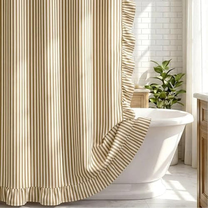 HunnmingRe Farmhouse Ruffled Striped Shower Curtain 72 x 72 Inch