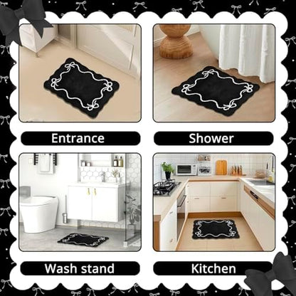 Mocsicka Black Bow Bath Mat Cute Bow Bathroom Rug Super Soft Absorbent Bathroom Rugs Non Slip Bath Mat Machine Washable Rug for Bathrooms 16x24 inches (Black, 40x60cm)