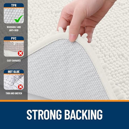 OLANLY Chenille Bathroom Rugs Mats Sets 2 Piece, 36"x24"+30"x20", Ivory