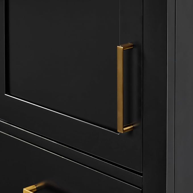 ARIEL Hepburn Bathroom Storage Cabinet - Solid Hevea Wood and Fully Assembled for Long-Lasting Durability and Sophisticated Finish, Freestanding Linen Bathroom Cabinet - 65”H x 20”W x 16”D, Black