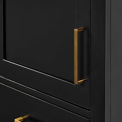 ARIEL Hepburn Bathroom Storage Cabinet - Solid Hevea Wood and Fully Assembled for Long-Lasting Durability and Sophisticated Finish, Freestanding Linen Bathroom Cabinet - 65”H x 20”W x 16”D, Black