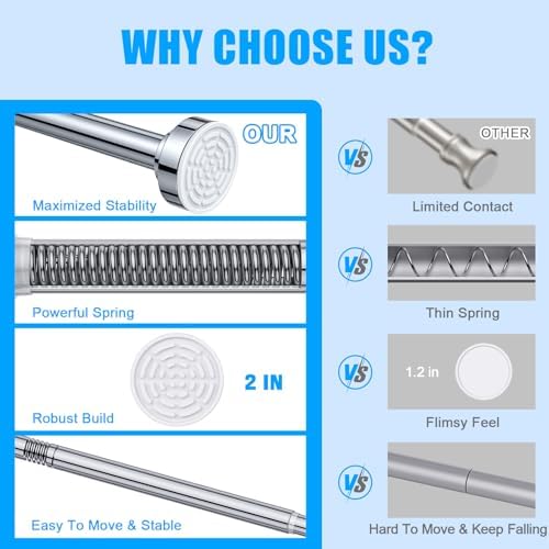 TEECK 2 Pack Shower Curtain Rod, 32-68 inch Adjustable Spring Tension Curtain Rod, Never Rust Anti-Slip Shower Curtain Rod for Bathroom, No Drilling, Never Collapse, Easy to Use, Silver