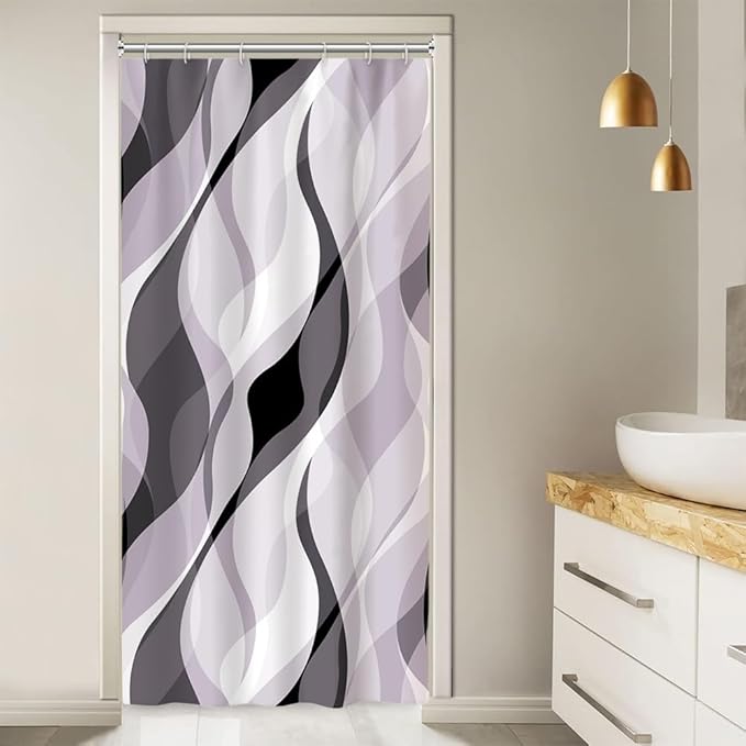 Stall Shower Curtain, Small Lavender Shower Curtain Set for Bathroom Modern Waterproof Purple and Grey Shower Curtain Set with Hooks, 36x72 Inch
