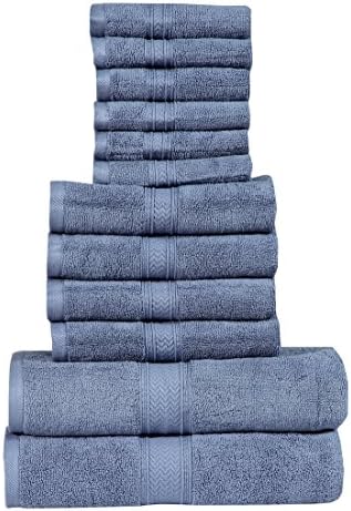 HILLFAIR Premium 100% Combed Cotton 12 Piece Bath Towels Set - Wedgewood Blue