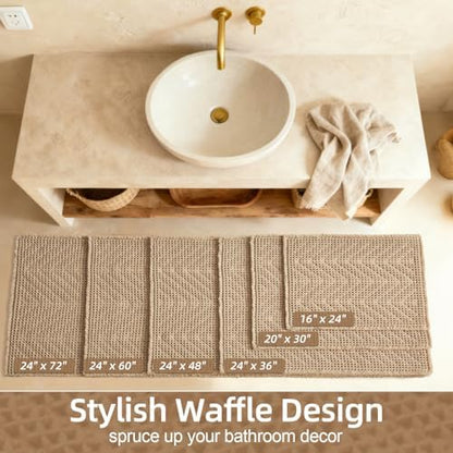 Sunfly Waffle Bath Mat, Boho Bath Rugs for Bathroom Floor Super Absorbent & Quick Dry, Non-Slip Washable Bath Mat with Tassels, Ultra Soft Farmhouse Bathroom Decor 20"*30" Beige
