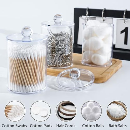 4 Pcs Acrylic Qtip Holder, Cotton Ball Holder Jars with Lids, Clear