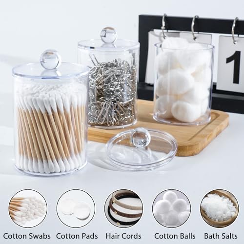 2 Pcs Acrylic Qtip Holder, Cotton Ball Holder Jars with Lids, Clear
