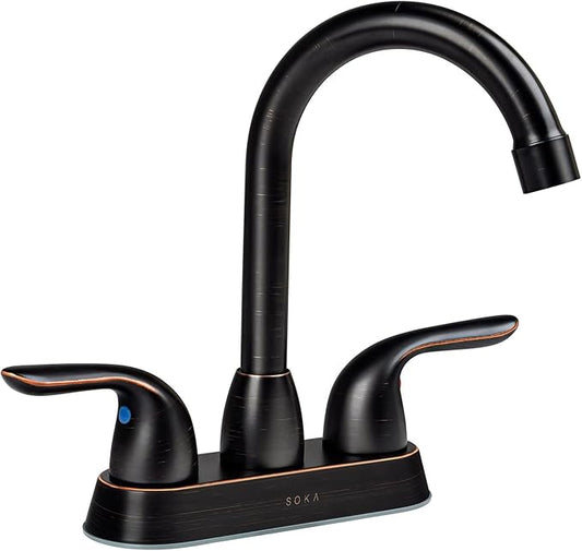 Stainless Steel Bathroom Faucet Oil-Rubbed Bronze Bathroom Sink Faucet with Pop-up Sink Drain Stopper & Deck Plate 3 Hole Bathroom Faucet 2 Handle Bathroom Faucet