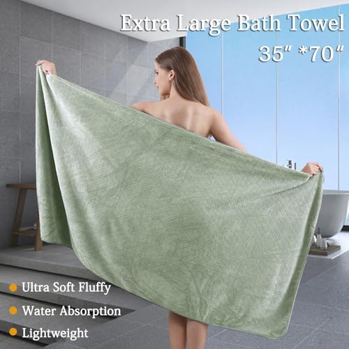Ycosy Extra Large Bath Towels Set 35x70 Inches - Green Luxury 600 GSM Oversized Bath Sheet Towel,Ultra Soft Microfiber - Quick Dry,Highly Absorbent Shower Towels Spa Hotel Bathroom Towel Set (4-Pack)