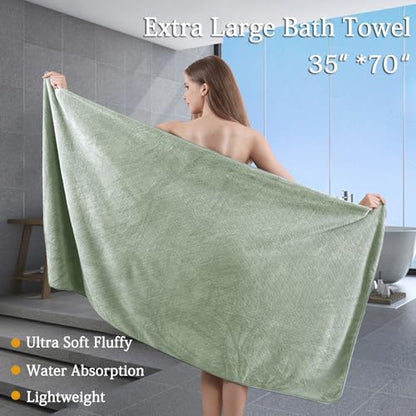 Ycosy Extra Large Bath Towels Set 35x70 Inches - Green Luxury 600 GSM Oversized Bath Sheet Towel,Ultra Soft Microfiber - Quick Dry,Highly Absorbent Shower Towels Spa Hotel Bathroom Towel Set (4-Pack)