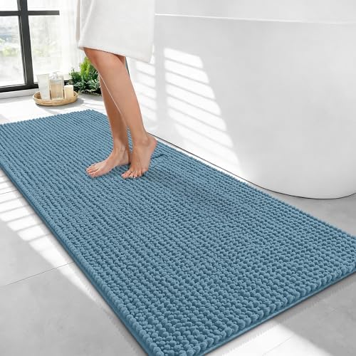 OLANLY Thick Chenille Bathroom Runner Rugs Mats 44x24, Airy Blue