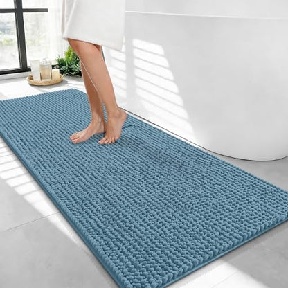 OLANLY Thick Chenille Bathroom Runner Rugs Mats 44x24, Airy Blue