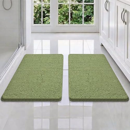 Bcoimo Bath Rugs Mat Set,2 Piece Non Slip Chenille Bath Sage Bathroom Sets
