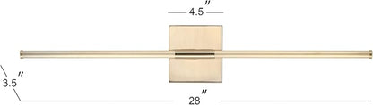 JONATHAN Y 28" Brass Gold Modern Dimmable Integrated LED Wall Sconce, Metal Vanity Light for Bathroom Mirror Bedroom Hallway, Sleek Hardwired Wall Lamp Fixture, 3000K (JYL7022B-SET2)