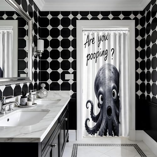 Small Stall Shower Curtain Rv Black and White Octopus, 48 x 72 Inchs