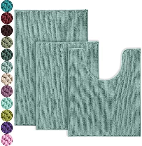 Urvoix Bathroom Rugs Sets 3 Piece, Non-Slip Chenille Bath Rug Set
