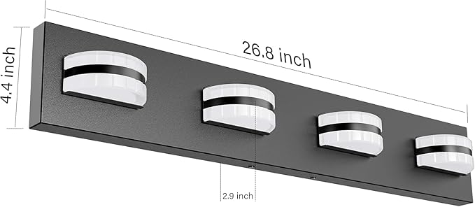 LED Bathroom Vanity Light, 360°Rotatable, 1980 LM 4 Light Black Modern Matte Bathroom Lighting Fixtures, Over Mirror Vanity Lights for Living Room, Bedroom ETL Certified