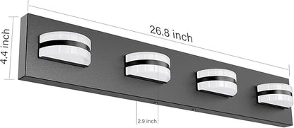 LED Bathroom Vanity Light, 360°Rotatable, 1980 LM 4 Light Black Modern Matte Bathroom Lighting Fixtures, Over Mirror Vanity Lights for Living Room, Bedroom ETL Certified