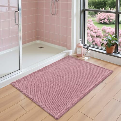 DEXI Chenille Bath Mat 36x24, Soft Absorbent Bathroom Rugs, Pink