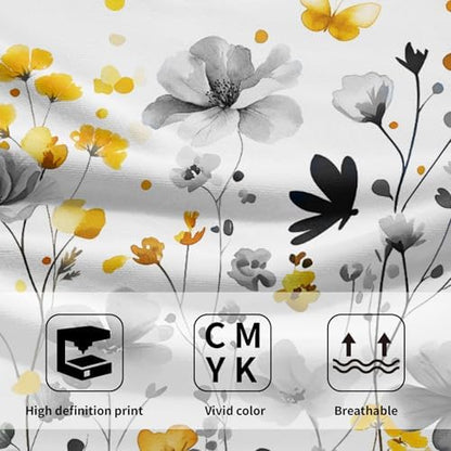 Spring Floral Hand Towels 14x28 Inch Set of 2 Watercolor Grey Yellow Wildflowers Absorbent Soft Dish Washing Cloth Tea Towels for Home Kitchen Bathroom Gym Hotel Spa Decor