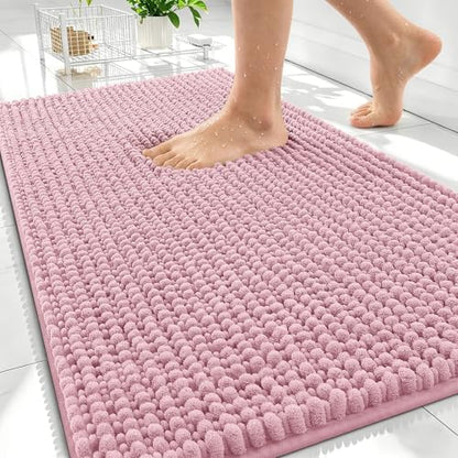 OLANLY Thick Chenille Absorbent Bathroom Rugs Mat 30x20, Dusty Rose