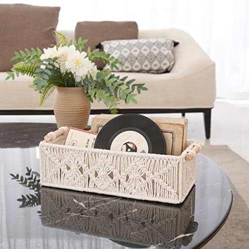 Mkono 2Pc Macrame Storage Basket, Boho Decor Toilet Paper Holder, Ivory