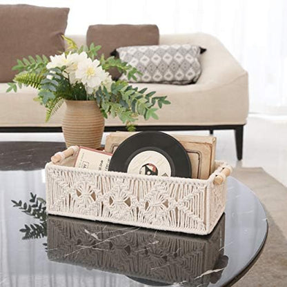 Mkono 2Pc Macrame Storage Basket, Boho Decor Toilet Paper Holder, Ivory