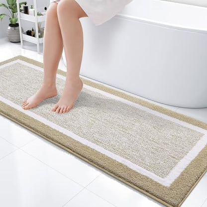 OLANLY Bathroom Runner Rugs 59x20, Extra Long Bath Mats for Bathroom, Beige