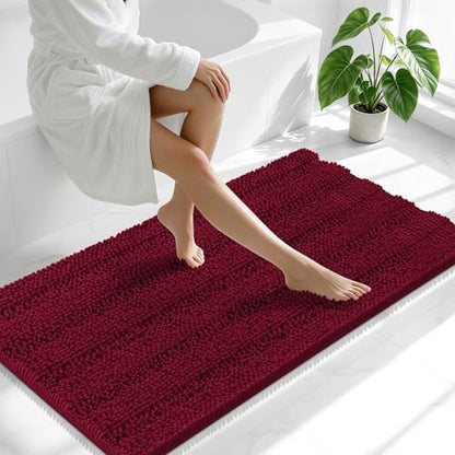 Smiry Thick Chenille Bathroom Runner Rugs 59x20, Soft Bath Mat, Burgundy