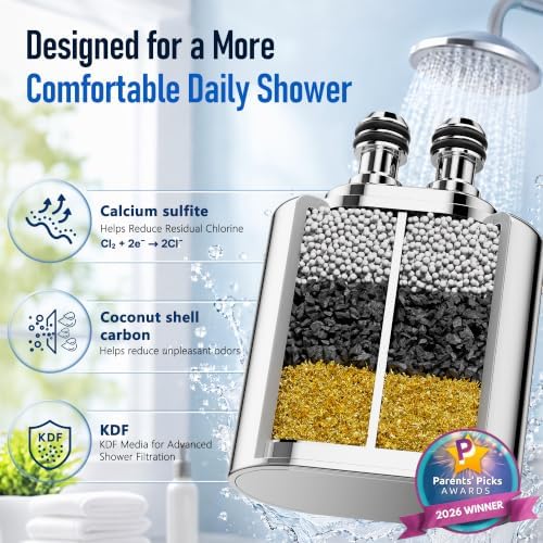 Veken Shower Filter, Chlorine, Lead & Odor Reduction, One-Press Cartridge