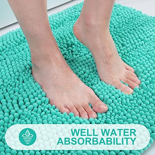 Grandaily Chenille Striped Bathroom Rugs 47x20, Extra Thick and Absorbent Bath Mats, Non-Slip Soft Plush Shaggy Shower Carpet, Machine Wash Dry, Bath Rug for Bathroom, Teal