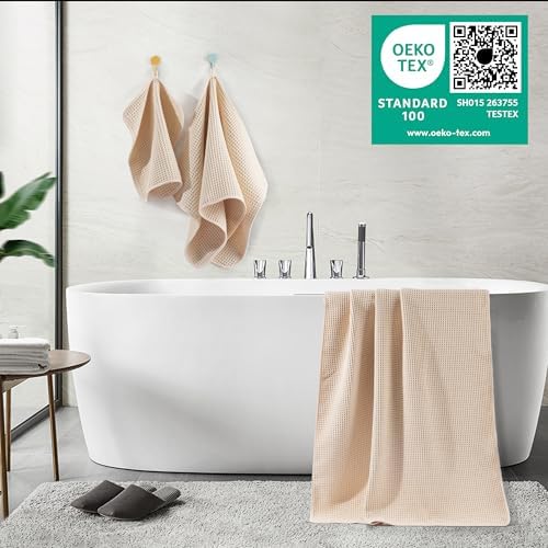 POLYTE 430 GSM Poly Blend Microfiber Quick Dry Waffle Bath Towel Set of 6