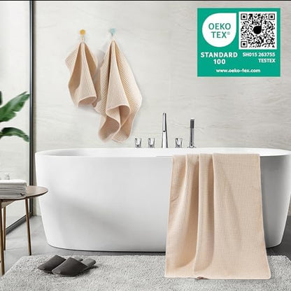 POLYTE 430 GSM Poly Blend Microfiber Quick Dry Waffle Bath Towel Set of 6