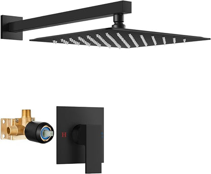 Airuida Shower Faucet Set,12 Inch Shower Valve Kit,Matte Black | Male Threads,Rough-in Valve Shower Trim Kit,Single Handle Control Shower Set