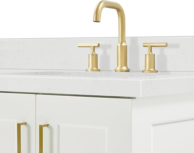 ARIEL Taylor 66-inch Bathroom Vanity with Sink,Solid Wood, 1.5-inch Carrara White Quartz Countertop & Backsplash, Double Rectangular Porcelain Sink, 4 Soft Closing Doors, 5 Dovetail Drawers, White