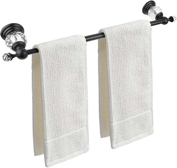 Crystal Black Towel Bar, Adjustable 24 INCH Bathroom Towel Holder Bar, Matte Black Single Towel Rack Hanger Home Towel Holder Rod for Bathroom Wall Mounted