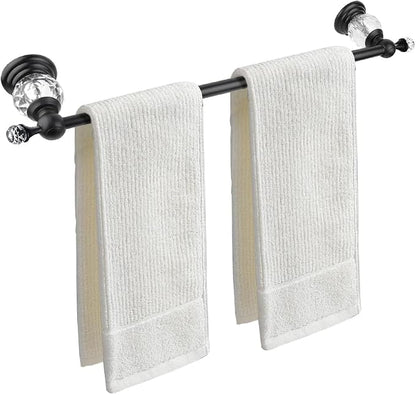 Crystal Black Towel Bar, Adjustable 24 INCH Bathroom Towel Holder Bar, Matte Black Single Towel Rack Hanger Home Towel Holder Rod for Bathroom Wall Mounted
