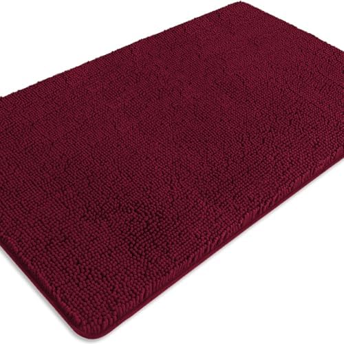 Bathroom Rugs 30 x 50 Inch – Extra Large Bath Mat | Absorbent and Washable Thick Chenille Bath Rugs Non-Slip Runner Rug for Bathroom, Shower, Tub(Vivid Burgundy)