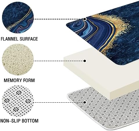 Gibelle 4 Pcs Luxury Marble Shower Curtain Set with Non-Slip Rugs, Toilet Lid Cover and Bath Mat, Gold Foil Navy Blue Bathroom Decor Set with Shower Curtain and Rugs and Accessories