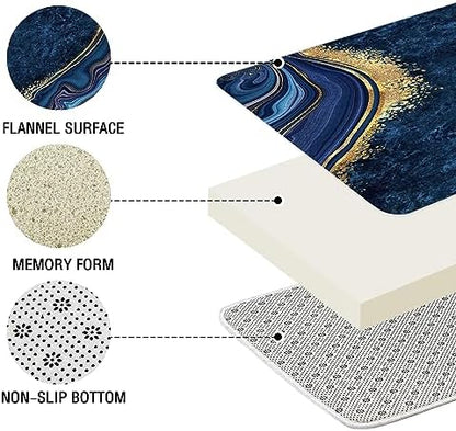 Gibelle 4 Pcs Luxury Marble Shower Curtain Set with Non-Slip Rugs, Toilet Lid Cover and Bath Mat, Gold Foil Navy Blue Bathroom Decor Set with Shower Curtain and Rugs and Accessories
