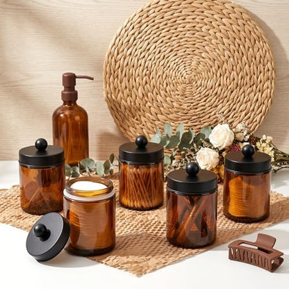 Accguan 6Pack Amber Apothecary Jars Bathroom Vanity Storage Organizer Set