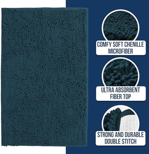 Muddy Mat® | Chenille Bathroom Rugs Quick Dry Microfiber Mats Non Slip Washable, Extra Thick, Soft and Highly Absorbent Bath Mats for Bathroom, Kitchen, and Shower Floor - Atlantic Blue 35"x59"