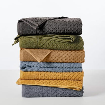 Great Bay Home Bath Towels - 100% Cotton 6 Piece Towel Set - Diamond Waffle Weave - Absorbent, Durable, Quick-Dry Towels for Bathroom (Marigold)