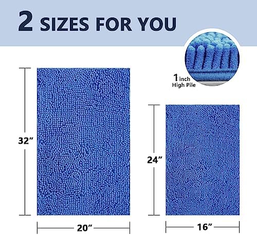 BOANKODU Bathroom Rugs Sets 2 Piece, Extra Soft Chenille Bath Mat Absorbent Bathroom Rug, Bathroom Mat with PVC Non-Slip Bottom, Machine Washable Bath Rugs (32x20 Inch + 24x16 Inch, Snow Cyan)