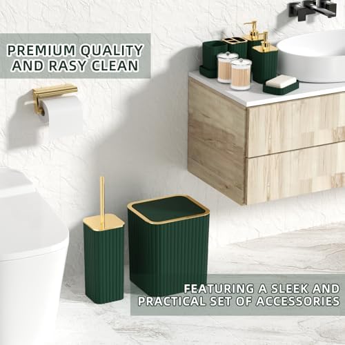 XLHOMO Bathroom Set - 26PC Bathroom Set with Shower Curtain and Rugs, Bathroom Accessory Set, Dark Green Bathroom Accessories Set, Trash Can & Soap Dispenser