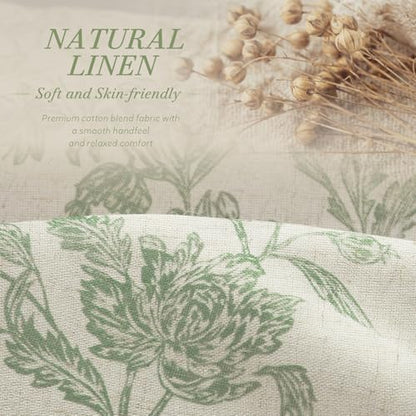 Sage Green Floral Shower Curtain,Vintage Linen Beige Cottagecore Shower Curtains for Bathroom, 72" W x 72" L