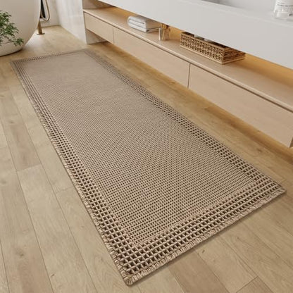 RESARE Waffle Bathroom Runner Rugs, Non Slip Boho Bath Mat 24"x72" Brown
