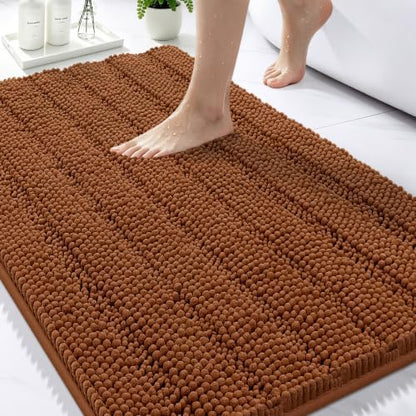 Bcoimo Bath Rug Mat,36x24 Chenille Extra Soft Burnt Orange Bathroom Tub Mat