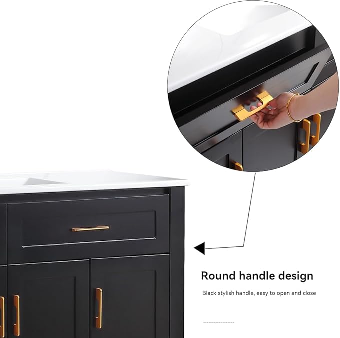 LZ LEISURE ZONE 48" Bathroom Vanity with Ceramic Sink Combo, Abundant Cabinet -4 Soft Close Doors and 4 Drawers, Black
